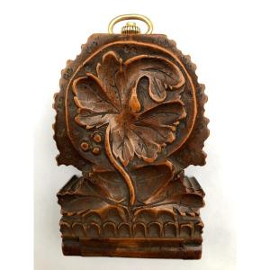 19th Century Pocket Watch Holder Carved Wood Black Forest