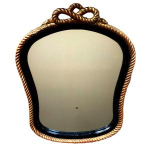 Mirror With Gilded Wood Frame, Carved Rope And Knots