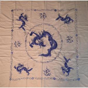 Fabric Wall Hanging Embroidery With 5 Dragons Asia China Vietnam