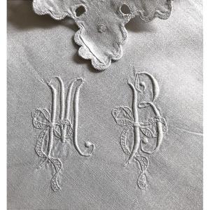 Pair Of Embroidered Mb Monogram Pillowcases 