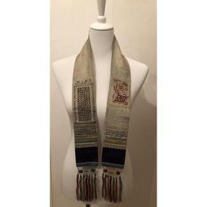 Antique Fabric, Embroidered Scarf, Chinese Go Game, Gold Thread Kinran