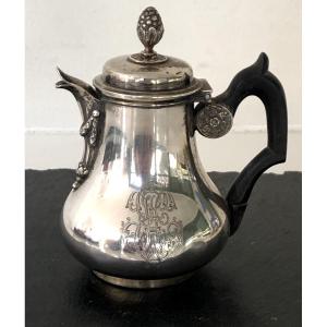 Small Coffee Service, Selfish Coffee Pot, Minerva Monogrammed Carafe In Solid Silver