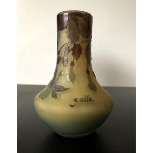 Galle Small Pate De Verre Vase Decorated With Fuchsia Flowers Authentic Art Nouveau Period