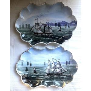 Royan Pair Of Porcelain Marine Plates 19th Century