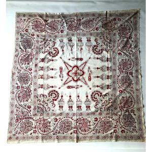 Textile India Painted Canvas Printed Carpet D Summer Mid XIXth Century Cotton