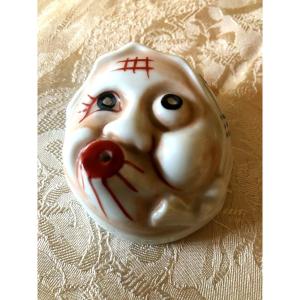 Japanese Mask Hyottoko Porcelain Debut XXth Century
