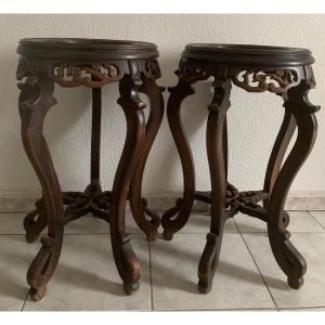 Pair Of Asian Side Tables - 19th Century