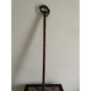Antique Wooden And Metal Walking Stick, Probably From The 19th Century