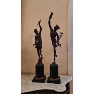 Pair Of Bronzes Representing Mercury And Fame After Jean De Bologne (1529-1608)