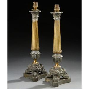 Pair Of Restoration Period Candlesticks, Circa 1830.