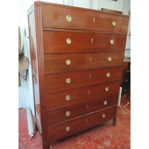 Weekly Cabinet In Molded Mahogany Opening With Seven Drawers, Stamped By Conrad Mauter, (1742-1810) 