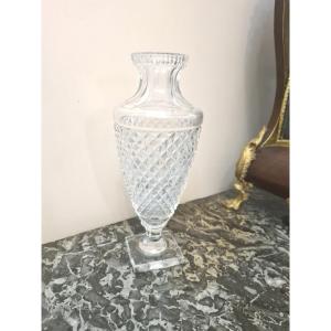 Cristallerie Saint Louis - Baluster Vase On Pedestal In Cut Crystal, Height 28cm