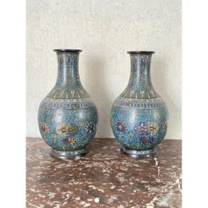 Japan - Pair Of Large Vases With Floral Decor - Circa 1900