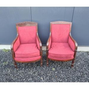 Pair Of Empire Mahogany Bergeres, Circa 1810.