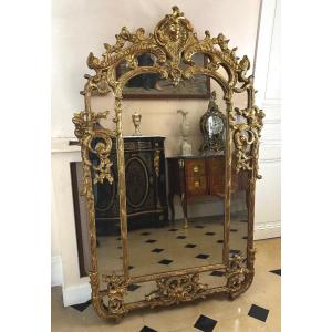 Louis XV Style Gilded Wood Mirror With Glazing Beads, Late 18th Century