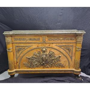 Chest Of Drawers With Leaves, Louis XVI Style, After G.benneman And J.stöckel – Early 20th Cent