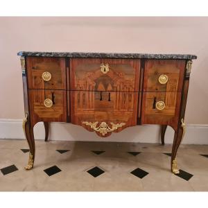 Transition Period Chest Of Drawers Stamped Petit And Boudin In Marquetry
