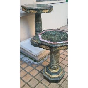 Pair Of Green Marble Pedestal Tables.