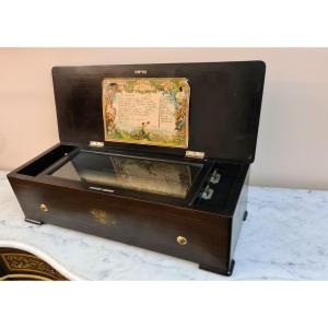 Music Box Painted In Trompe-l'oeil Of Wood And Flowers. Napoleon III Period, Circa 1860 .works.