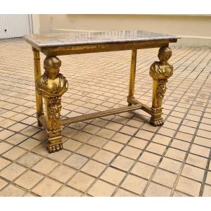 Console Decorated With Caryatids In Gilded Wood, Italy, First Half Of The 18th Century.