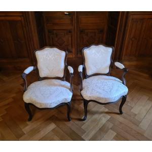 Pair Of Natural Wood Armchairs Stamped Mayeux, Louis XV Period.