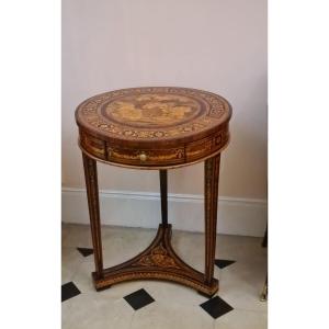 A Tripod Pedestal Table In Marquetry , Follower Of Giuseppe Maggiolini (1738-1814) . Italy 19th
