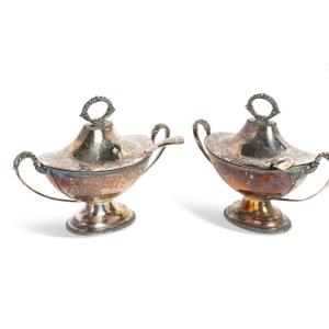 Pair Of Silver-plated Metal Gravy Boats, Late 19th Century, England -