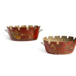 Pair Of Lacquered Painted Sheet Metal Stained-glass Windows, Louis XV Period, Circa 1760.