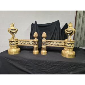 Pair Of Gilt Bronze Andirons, Second Half Of The 19th Century