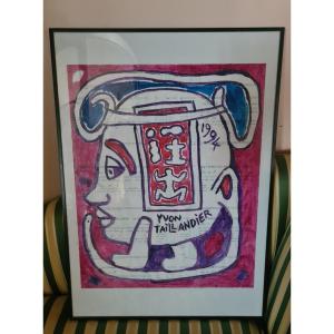  Yvon Taillandier (1926-2018) "the Figures In Receipt" Gouache 55x44cm - Dated 1992