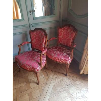 Pair Of Louis XV Period Cabriolet Armchairs, Circa 1760.