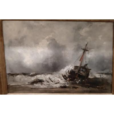 Tableau XIXème -bateau échoué - Gallard Lepinay (1842-1885).
