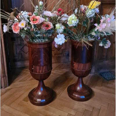 Grande Paire De Jardinières En Acajou époque Restauration, Vers 1820.