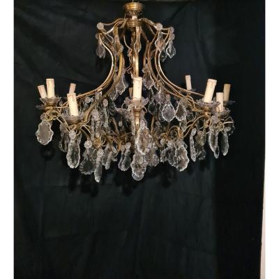 Gilt Bronze And Crystal Chandelier, 12 Arms Of Lights, Maison Lucien Gau