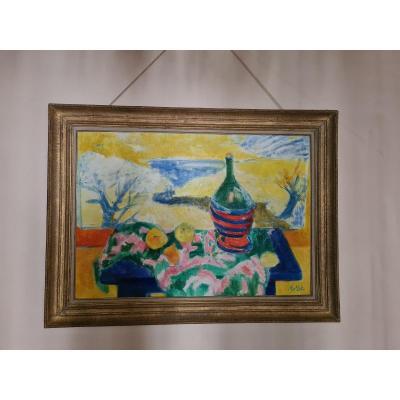 Yvonne Mottet (1908-1986), Still Life With Bottle And Apples, 81x116