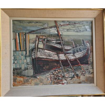 Claude Grosperrin , "Barques" hst, 65x81.