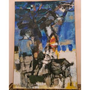 Paul Guiramand (1926-2007). Hst (92x65cm) Animal Landscape.