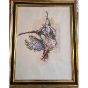 Michel De Gallard (1921-2007) La Poule Faisane , Aquarelle (65x56cm)