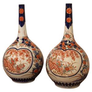 Pair Of Porcelain Bottle Vases, Japan