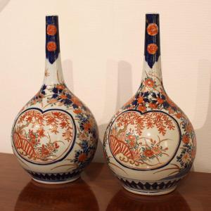 Pair Of Porcelain Bottle Vases, Japan