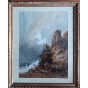 Gabriel Hippolyte Lebas, Shipwreck, Watercolor And Gouache