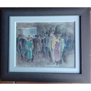 Maurice Louis Savin, At The Cabaret, Watercolor 