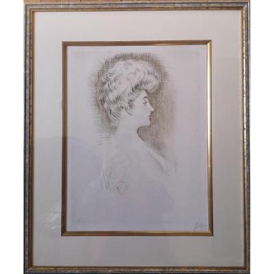 Paul César Helleu, Pointe Sèche Woman In Profile Ca 1895