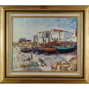 Ecole Française du XXème « Vieux Gréments de Pêche » Par CHANTREL