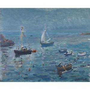 French School And Post-impressionist From The 20th Century “marine” By Jean De La Fontinelle (1900-1974)