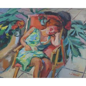 French School Of The 20th Century “young Woman Sleeping” By Pierre Cornu (1895-1996)