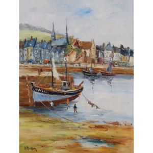 20th Century School “old Honfleur Basin” By Etienne Bellan (1922-2000)