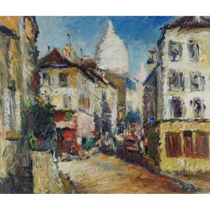 French And Paris School Of The 20th Century “montmartre, Rue Norvins” By Yves Bacon (1907-2004)