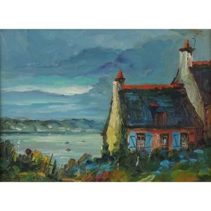 French And Post-impressionist School Of Rouen “breton House In Erquy” By Y. Bouffigny.