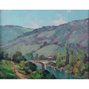 French School Of The 20th Century “in The Sioule Valley” By Léon Launay (1890-1956)